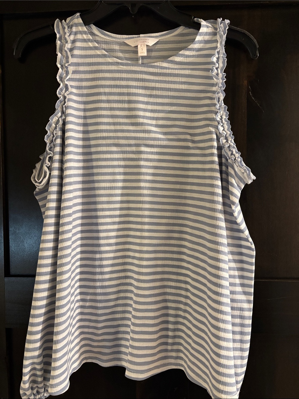 LC Lauren Conrad Cold Shoulder Top Women’s Size Small Blue/White